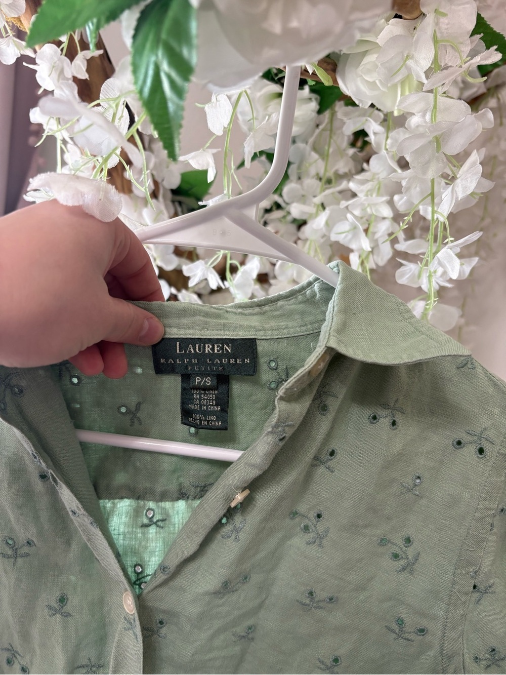 Lauren Ralph Lauren Mint Green Embroidered Button-Up Shirt - Picture 2 of 6